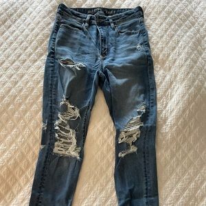 AE dark ripped jeans, super stretchy, high waisted